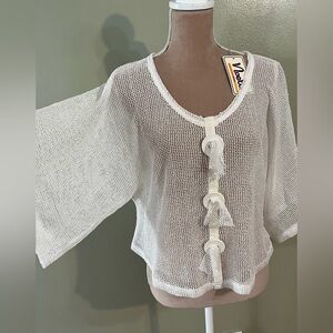 Noelle Y2K Crochet Linen  White Mesh Cardigan with Button Details OS/M NWT
